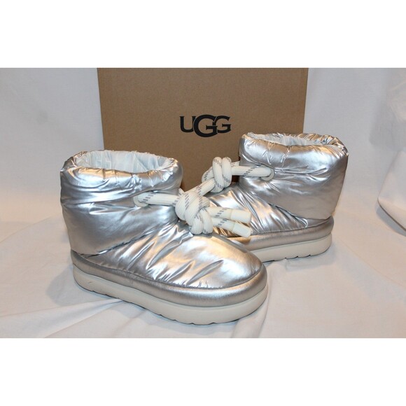 NIB Women's UGG Classic Maxi Puffer Tie Short Waterproof Boots Silver US 7 EU 38 - Picture 2 of 7